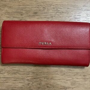 Furla red long wallet w/ callouts